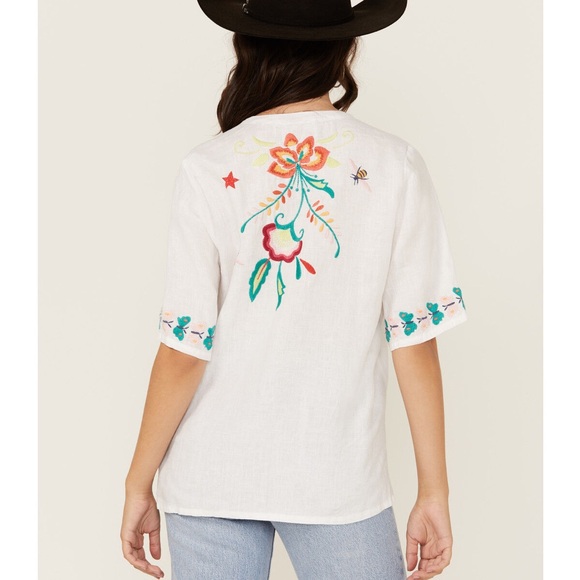 Johnny Was Embroidered Floral White Linen Top - Picture 3 of 8